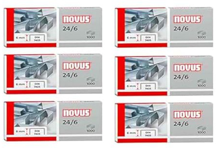 Novus Standardheftklammer 24/6, verzinkt, 1000 Stück pro Packung (6x1000), 6mm, für Papierstapel bis 25 Blatt