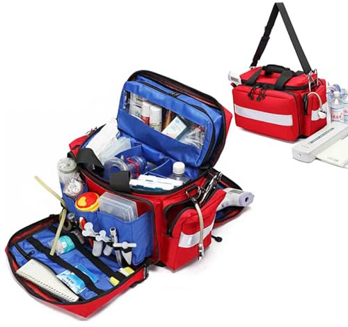 Cubstone Groß Notfalltasch Leer,Luft Reiseapotheke Tasche,Arzttasche Hausbesuch,Medikamententasche mit abnehmbaren Trennwänden und Reflektorstreifen für Zuhause,Schule,Auto,Reisen,Camping(Red)