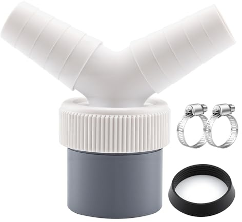 Washing Machine Drain Adapter Y-Connector, 40mm Abflussrohr, 0.75-0.95 Zulaufschlauchanschluss, PVC Doppelanschluss mit 2 Schlauchschellen