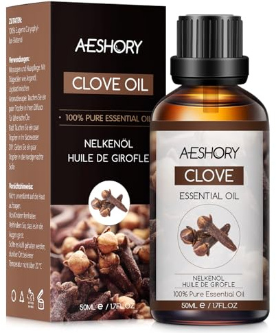 AESHORY Kryddnejlika Eterisk Olja 50ML, Naturliga Nejlikolja Aromaterapioljor, Premium Aroma Diffusorolja Aromaterapi Doftolja för Diffusor, Hudvård, Hårvård, Avslappning, Massage, Bad