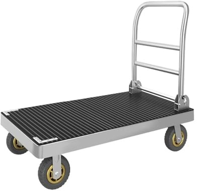 Handkarre, Klappbarer Plattformwagen mit großer Ladefläche und Gummimatte, 6-Zoll-Schwerlasträdern, handgeschobener Stahlwagen,Transportwagen