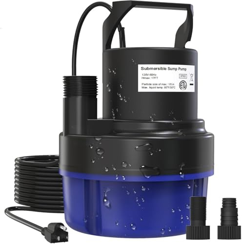 QIOMALA Submersible Sump Pump, 1HP 3200GPH Portable Water Pump Clean Dirty Water, Utility Pump with 25 FT Cord for Swimming Pool, Boats, Garden, Basement, Flood, Ponds