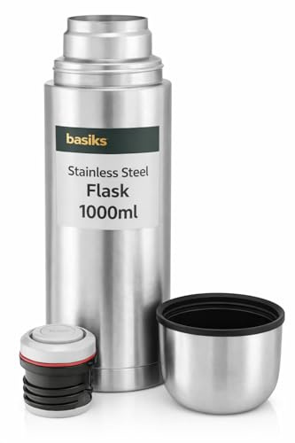 Stainless Steel Vacuum Flask 1L | Double Wall Insulated Thermal Bottle for Hot & Cold Drinks | Leakproof Travel Flask for Work, Camping & Outdoor Use
