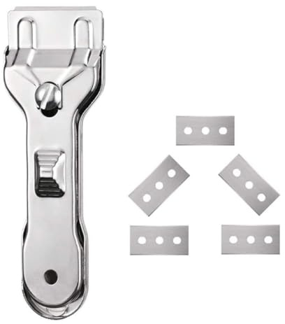 SEWOART Grattoir pour Plaques de Cuisson en Vitrocéramique et Induction 6 Pièces en Acier Inoxydable avec Lames, Kit de Nettoyage Polyvalent pour Verre, Carrelage et Surfaces Délicates,