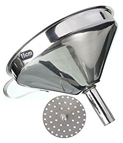 Entonnoir Filtre Verseur Passoire d'Huile Confiture en Acier Inoxydable pour Cuisine - Argent - 15cm