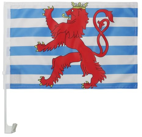 AZ FLAG Autofahne Luxemburg mit Löwen 45x30 cm Mesh-Polyester Saugnapf | Für außen Luxemburgische Autoflagge Luxembourg avec lion genähte wetterfeste Ausführung mit Kunststoffstab