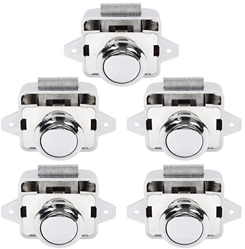 OCGIG 5PCS Push Button Locks Cabinet Door Catch Lock for Caravan Motorhome Camper Van Latch Cupboard