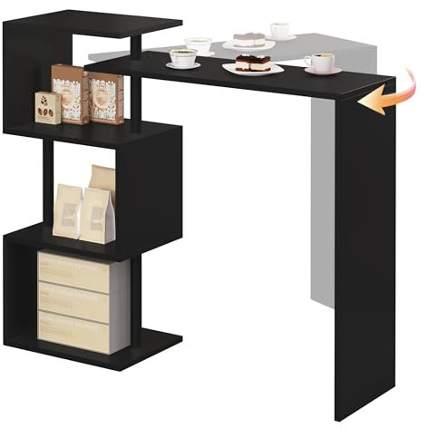 WOLTU Bartisch Stehtisch Bistrotisch Bartheke Tresentisch, mit 3 Ablagefläche, drehbar, Metall, MDF, 134x112x38cm(BxHxT), Schwarz