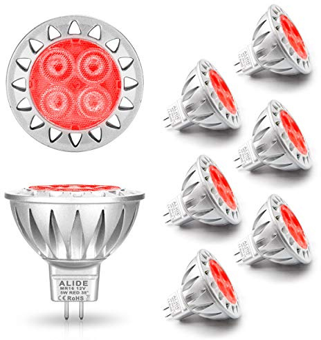 ALIDE Red MR16 GU5.3 Led Bulbs 5W,20W 35W 50W Halogen Equivalent,12V Low Voltage MR16 Led Red Bulb Spotlights for Outdoor Landscape Yard Garden Tree Pool Holiday Lighting,Not Dimmable,38 Deg,6 Pack