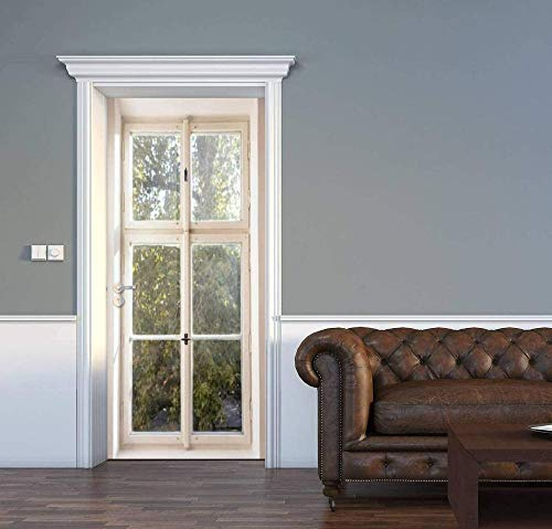 LuSeven türtapete günstig Einfachheit Fenster Sonnenlicht Wald 80x200cm Fototapete Türfolie Poster Tapete Pvc Wasserdicht Abnehmbare Wandbilder Für Schlafzimmer Wohnzimmer