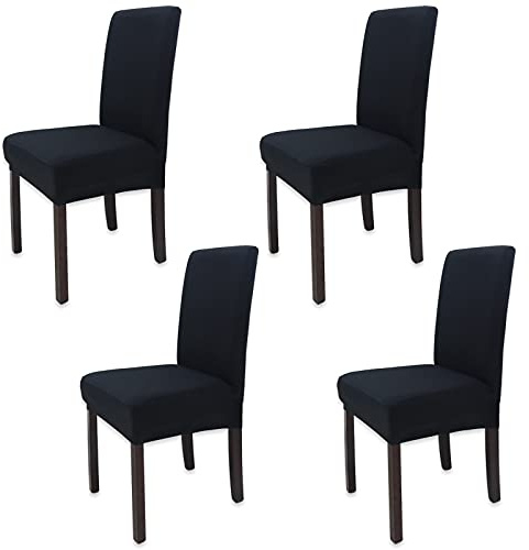 Leeyunbee 4 Stück Stretch Stuhlhussen, Dehnbare Stuhlbezug Schwarz | Abnehmbarer, Waschbarer, Polyester-Elasthan, Elastische Beschützer Stuhlüberzüge, für Esszimmer Hochzeit Partys Bankett Deko