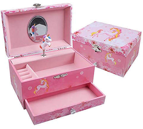 TAOPU musique boîte à bijoux avec tiroir et rotation Licorne boîte à musique bijoux boîte de réception meilleur cadeau jouet pour les filles