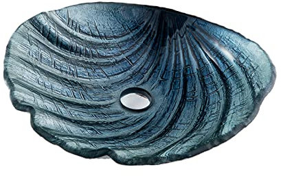 Ksunun Lavabo da Appoggio Lavabo in Vetro Temperato Lavabo da Bagno Design Guscio Lavabo D'appoggio Moderno con Tubo Pop-Up, per Bagno e Toilette, 480 * 420 * 160 mm,Blu