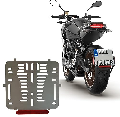 3D Carbon Design 1x Kennzeichenhalter 220 X 200 mm Rahmenlos 100% Edelstahl (Rostfrei) 0,8 dick - Mit Rückstrahler Reflektor ROT Für Motorrad Roller Traktor Anhänger Quad Krad Geländewagen LKW SUV