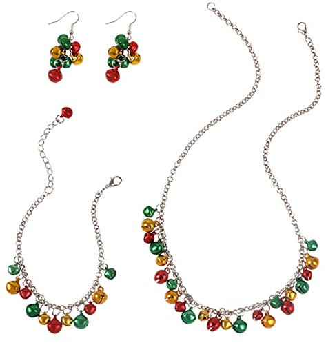 Süßigkeitenfarbene Weihnachts-Glöckchen, niedliche Ornament-Kette, baumelnde Ohrringe, zierliche Armbänder, Halsketten für Frauen, Teenager, Mädchen, Strumpffüller, hypoallergen, Partygeschenke für
