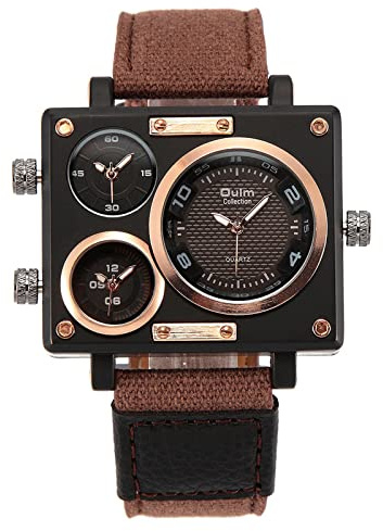 JewelryWe Orologio da Polso Grande Punky Militare Sport per Uomo, Dual Time, Cinturino in Tessuto,Retro Vintage Gotico Quadrantini