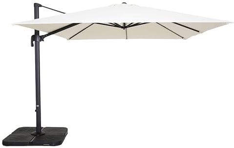 Oviala Ampelschirm 3 x 3 m und 4 Platten zum Befüllen, Aluminium, Weiß