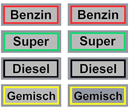 Diyxisk 24 Stück Kraftstoffaufkleber Kraftstoffetiketten 9 3 cm | Tankdeckelaufkleber vier für Benzin Diesel Superbenzin und Zweitaktgemische