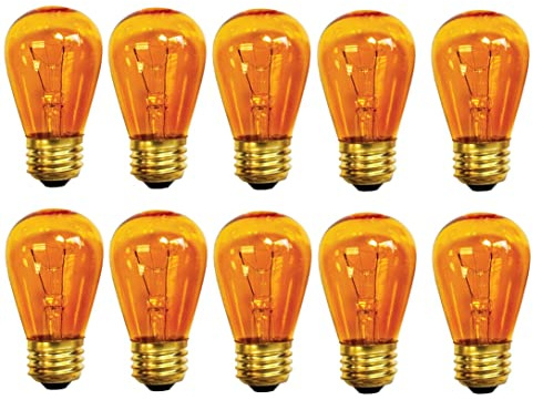 YI Lighting - Pack of 25, 11W S14 Dimmable Transparent Amber Sign Light Bulb with E26 Base for Sign, Outdoor String Light Replacement Bulbs