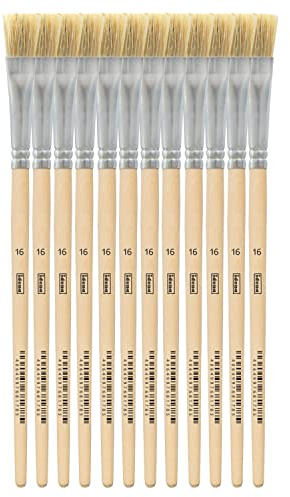 Idena 90100 - Pinceles de cerdas, tamaño 16, con mango de madera sin pintar, juego de 12, pinceles para pintar para escolares artistas aficionados