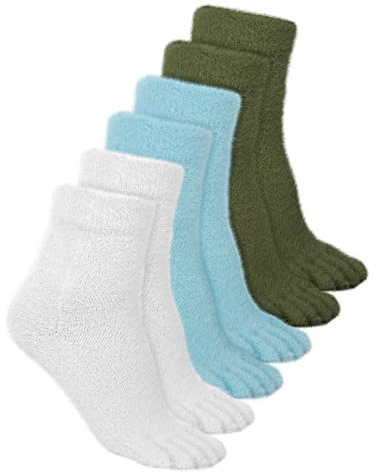 Bencailor 3 Paar Damen- und Herren-Zehensocken, flauschig, warm für den Winter, Fünf-Zehensocken, Größe 38-42 EU, Grün, Blau, Weiß
