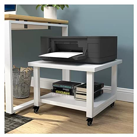 Office Printer Stand Cabinet Printer Table 2-Tier Wood Pinter Table for Office and Home, Printer Stand Printer Cart for Storing Scanner, Home Printer Stand with 4 Wheels (white) Printer Stand ( Size :
