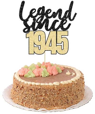 Gyufise 1Pcs Legend Since 1945 Cake Topper 80th Birthday Cake Decoration Hello 80 Funny 80 and Fabulous Decoration 80th Wedding Anniversary Boys & Girls Birthday Party Decoration Supplies