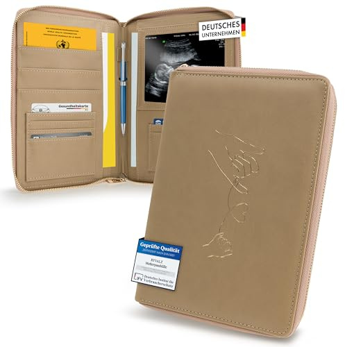 RYVALZ® Elegant Maternity Log Cover with Digital Pregnancy Diary - Stylish Maternity Log Protective Cover with Zip and Numerous Compartments, Cafe latte