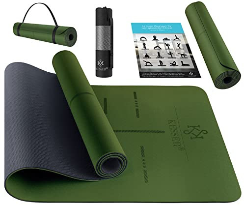 KESSER® Gymnastikmatte mit Tragegurt rutschfest TPE Yogamatte Gepolstert & rutschfest Fitnessmatte, 183 x 61 Trainingsmatte für Fitness Sportmatte, Pilates & Gymnastik + Tragegurt & Tasche, extradick