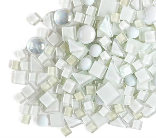 200g Carreaux de Mosaïque en Cristal Tesselles en Verre, Colorées Irrégulière Morceaux de Mosaïque en Verre pour Loisirs Créatifs, Décoration(Blanc)