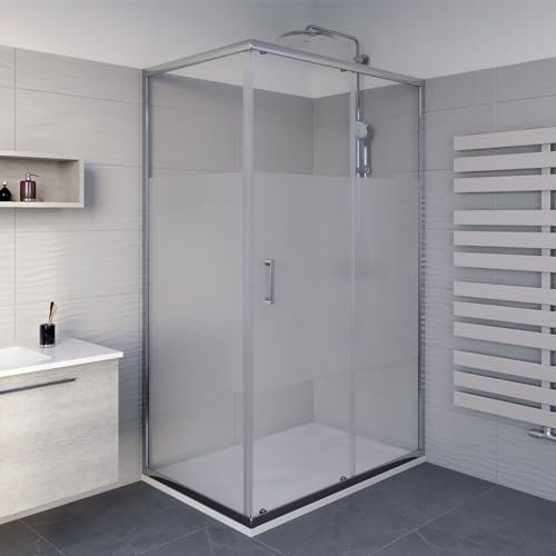 Inbagno Box Doccia angolare 80x100 cm Parete Fissa e Anta Scorrevole, Vetro serigrafato H 195 cm con Profilo Cromato e Installazione Reversibile, Icon