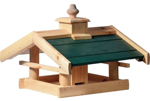 dobar Green Label® Fågelhus Kulusuk med grönt tak | Fågelmatstation för stativ | Fågelmatplats av trä | 39 x 30 x 22 cm | tall