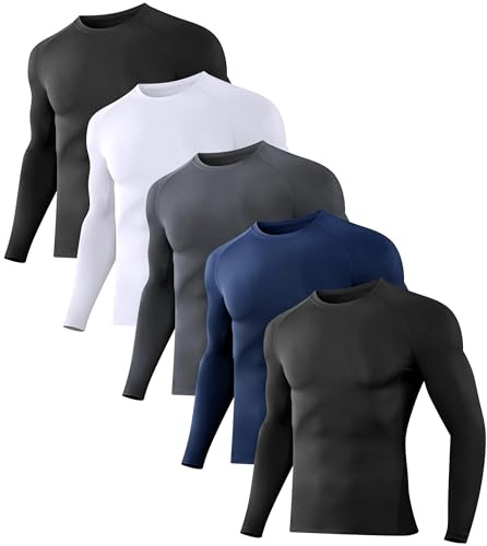 Dalavch 5-pack kompressionsskjortor för män långärmad atletisk träning sport undertröja baslager topp för vintern, 2 Svart 1 Vit 1 Grå 1 Blå, M