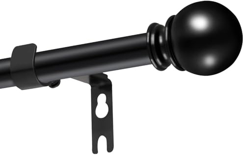 Gardinenstange Schwarz-Matt 67-107 cm, Vorhangstange Edelstahl mit Halterung, 16mm Durchmesser Gardinenstange Wandmontage,Curtain Pole
