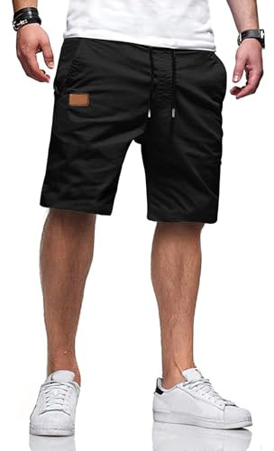 TARAINYA Pantaloncini Uomo in Cotone Morbido con Cordino Regolabile e Tasche Laterali Nero L