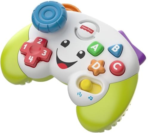 Fisher-Price lärande kul spelkontroll för spädbarn och småbarn, videospel attrapp med musik och ljusfunktion för spädbarn från 6 månader, flerspråkig version, HXC29
