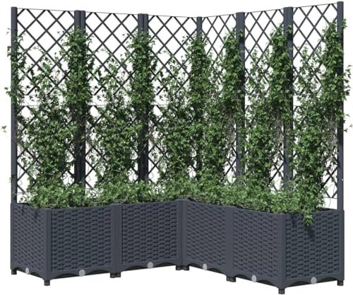 LIJBDDM Garden Planter with Trellis, Corner Trellis Planter, Gardening Balcony Patio Raised Bed for Climbing Plant Vegetable, Garden Wooden Flower Box Dark Grey 120x120x136 cm