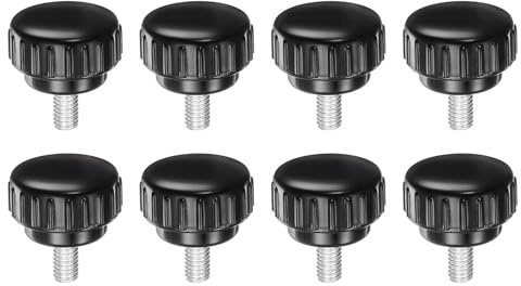 QUARKZMAN Lot de 8 Boutons de Serrage à Tête Ronde en Plastique de 30mm avec Vis à Tête Moletée M6 x 12mm, Filetage Mâle Métrique. Couleur Noire