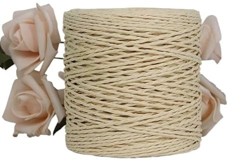 Hilo de rafia de 100 g, papel for tejer, hilo de paja for tejer a crochet, sombrero, hilo de fantasía, embalaje de flores, material hecho a mano(Beige)