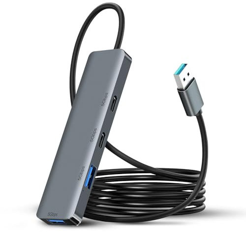 ARCELI USB Hub 3.0, 4 Port USB-Hubs, USB Splitter, 5Gbps USB Port Verteiler, Docking Station für kompatibel mit Desktop-Computern, M-acBook/Air, PS 4 und Anderen Laptop.