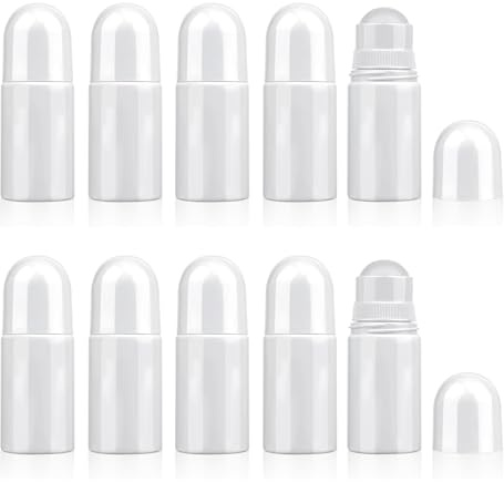 chenyu Pack of 10 Roll on Flasche Leer 50ml Deoroller Zum Befüllen | Roll on Leer Sonnencreme Roller Auffüllbar für Reisen Urlaub Parfüm ätherische öle Hautpflegeprodukte (Weiß）