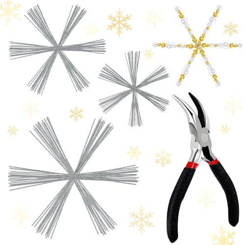 BOFUNX 60pcs Drahtsterne für Perlensterne Schneeflocke Drahtsterne Set 9.5/11.5/15cm Draht Basteln mit Zange für Weihnachtsdeko Schneeflocken Anhänger DIY Handwerk