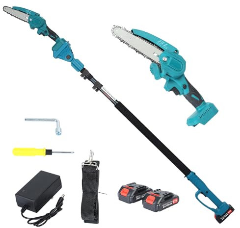 Coupe Branche Telescopique,2 en 1 et mini scie à chaîne,Perche éLagueuse TéLescopique 6 Pouces, Mini TronçOnneuse Batterie 2X2000 Mah, Scie éLectrique D'éLagage Avec Batterie Et Chargeur