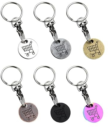 Lot de 6 Porte-Clés Jeton Caddie,Extracteurs de Caddie en Métal,Jeton Caddie Porte Clef Personnalisé,Jeton Chariot de Supermarché Amovible Avec Mousqueton,Cadeau d'anniversaire et de Thanksgiving