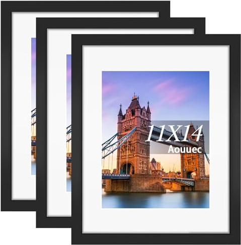 Aouuec 11x14 Picture Frames Set of 3, Solid Wood Frames with Acrylic Glass for Pictures (Black, 11X14)