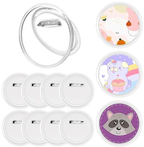 10 Stück Transparente DIY Ansteckbuttons, Buttons Selber Machen Ohne Buttonmaschine, Buttons mit Anstecknadel für DIY-Abzeichen, Können Kritzeln, Clip Fotos
