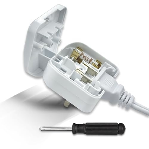US to UK Plug Adapter with Screwdriver, 13A, White