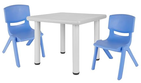 Bieco Kindertisch mit 2 Stühlen | Für Innen und Außen | Kindertisch mit Stühle Stapelbar & Kippsicher | Basteltisch Kinder Tisch Stuhl Set Maltisch für Kinder Sitzgruppe Kinder Tisch mit 2 Stühlen