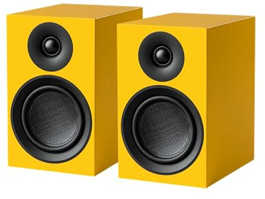 Pro-Ject Speaker Box 5 E Carbon, Referenz-Regallautsprecher mit 2-Wege-Bassreflexprinzip, 5-Zoll-Carbon-Bass/Mitteltöner, Robustes MDF-Gehäuse, inklusive Lautsprecherabdeckung (Gelb)