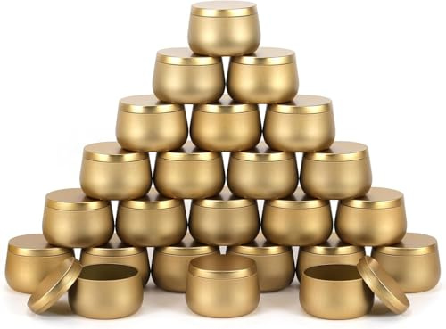 Auroh 24 Pack Candle Tins Golden - 4 OZ Candle Jars for Candle Making - Ideal Candle Making Jars for Professionals as Well as hobbyists